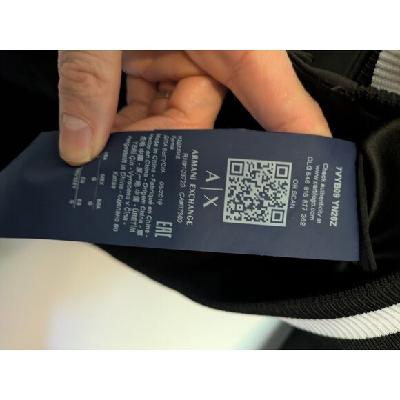 ARMANI EXCHANGE A/X Jacket Bomber Black Satin White Gold Snap Closure Sz L - Picture 3 of 5